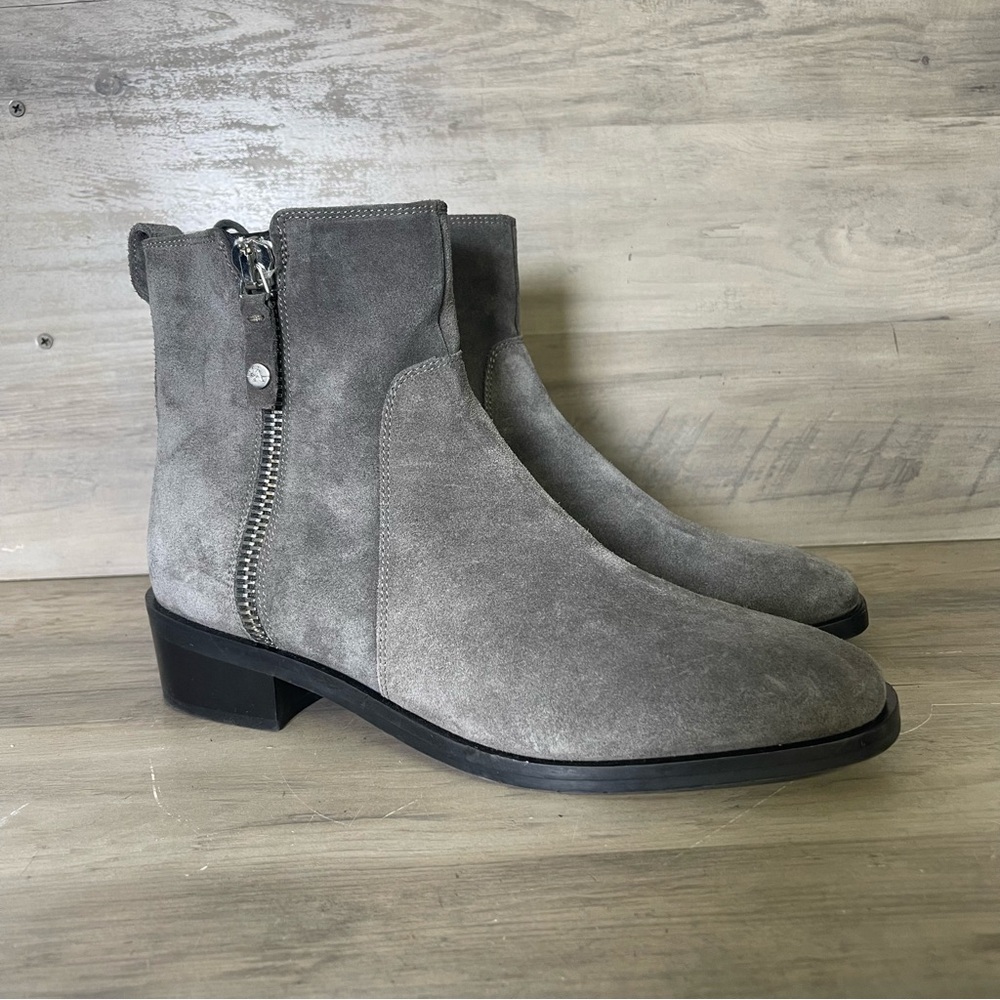 Aquatalia Women's‎ 10 Gray Colbie Water Resistant Suede Side Zip Heeled Bootie